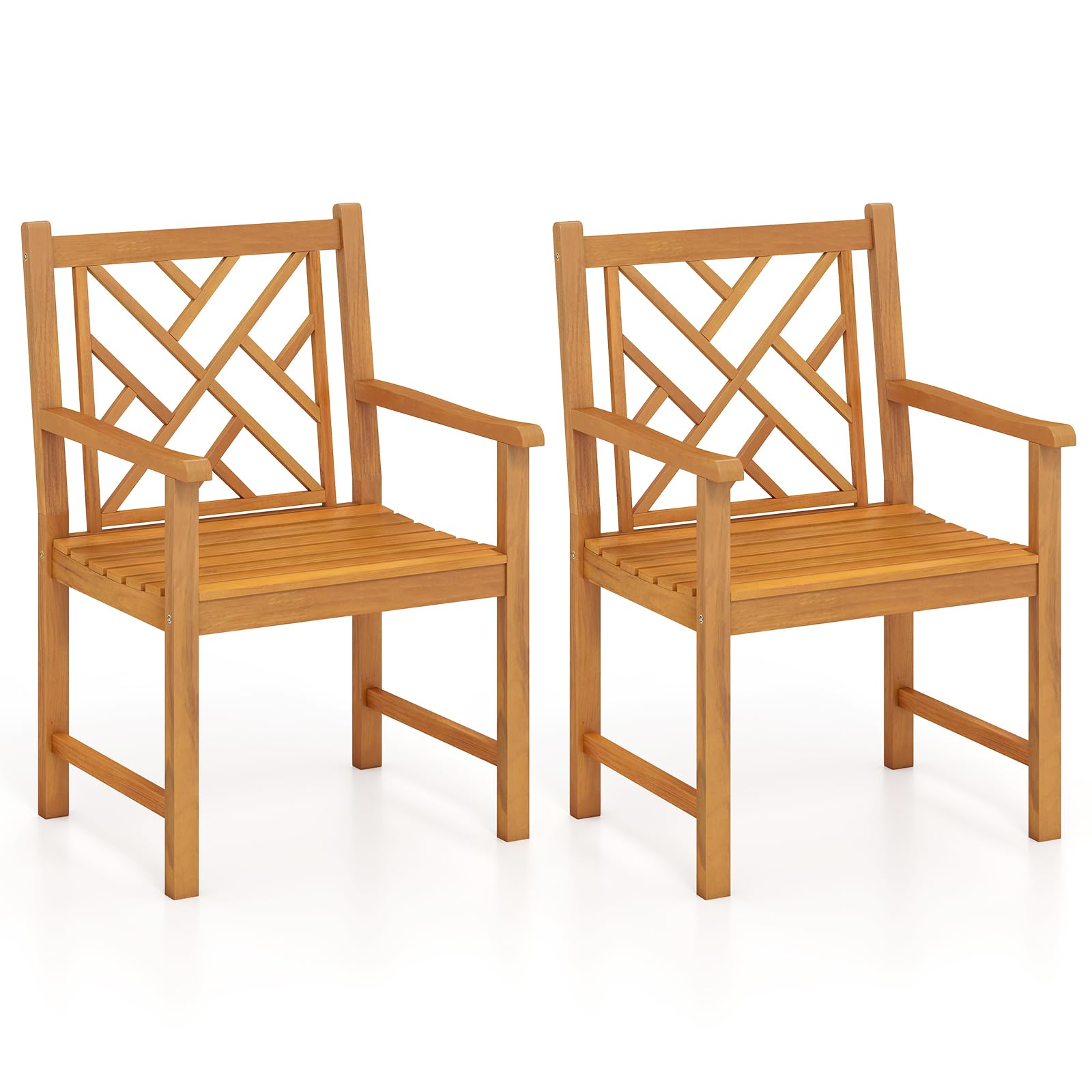 Tangkula Set of 2/4 Outdoor Dining Chairs Acacia Wood with Cross-Pattern Backrest